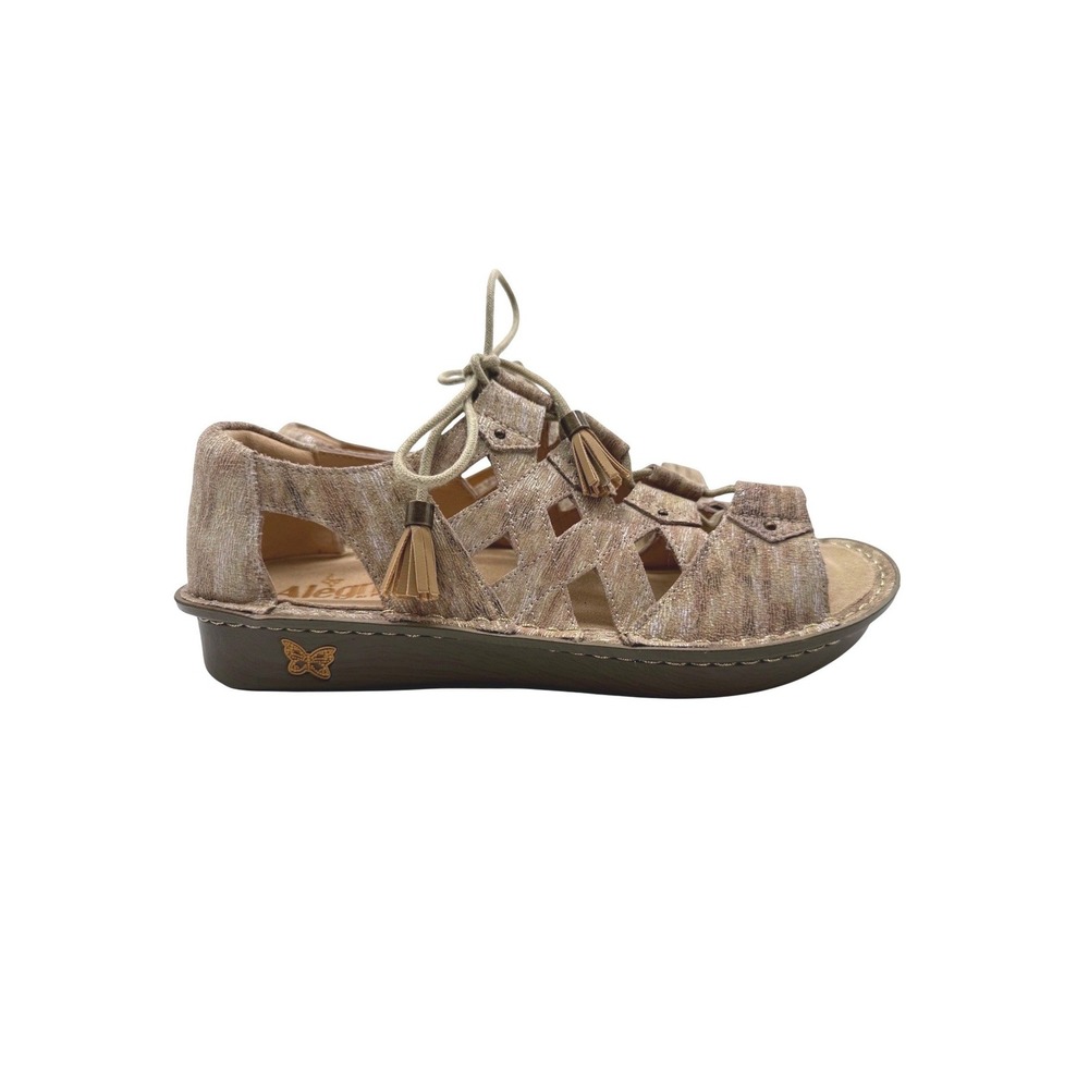 Alegria‎ Vali Sandals Womens 40 Gold Metallic Leather Lace Up new Tassel Sz 9.5